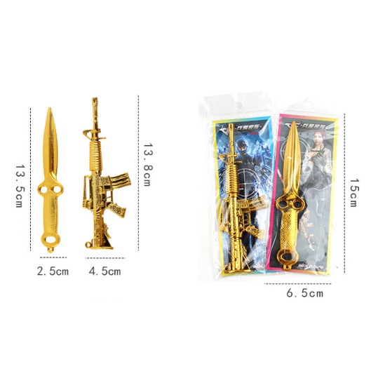 Đồ chơi mô hình mini súng AK vàng có chỗ để móc móc khoá