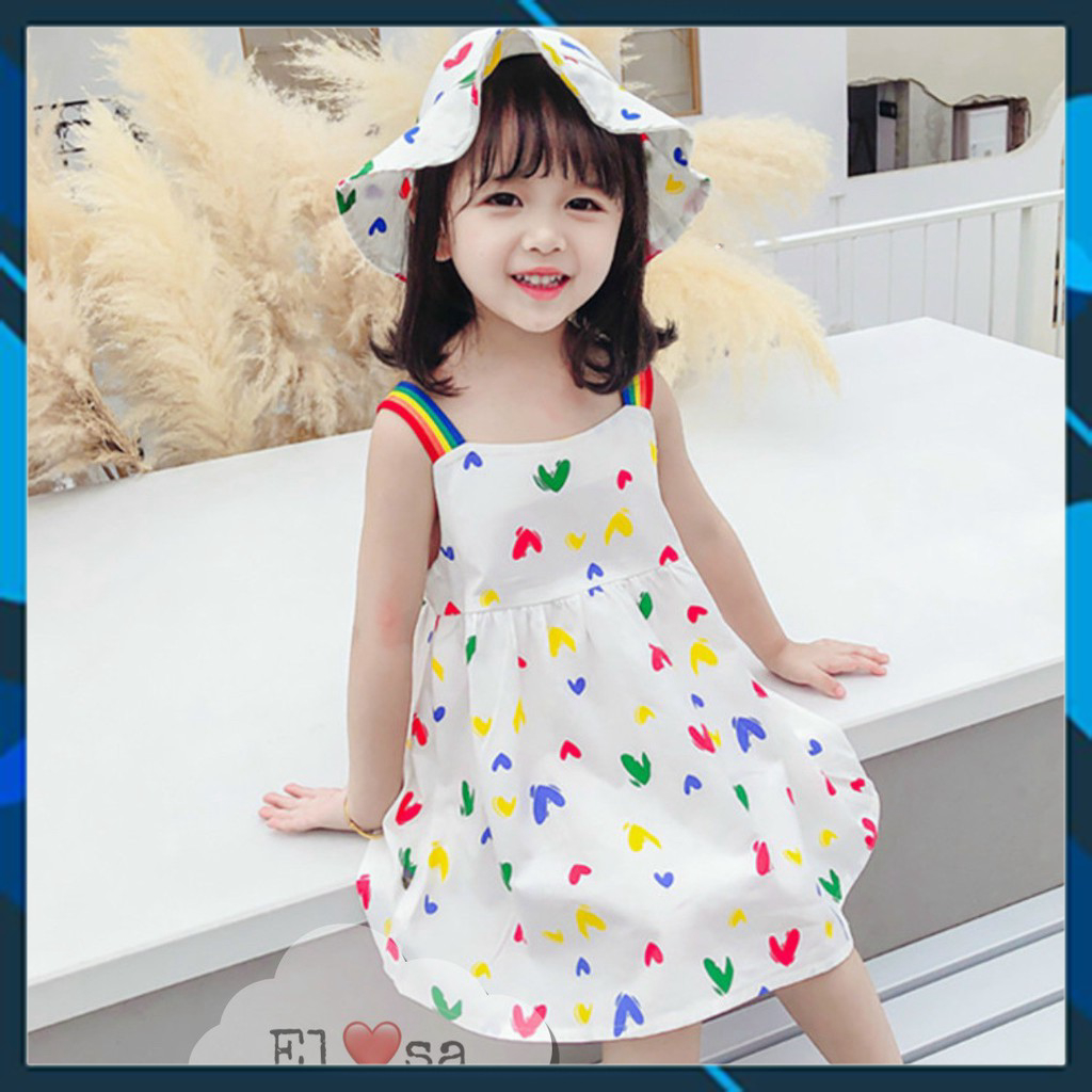 Váy bé gái HAI DÂY tim SẮC MÀU siêu xinh cho bé gái - VBG21-2day-tim+mũ
