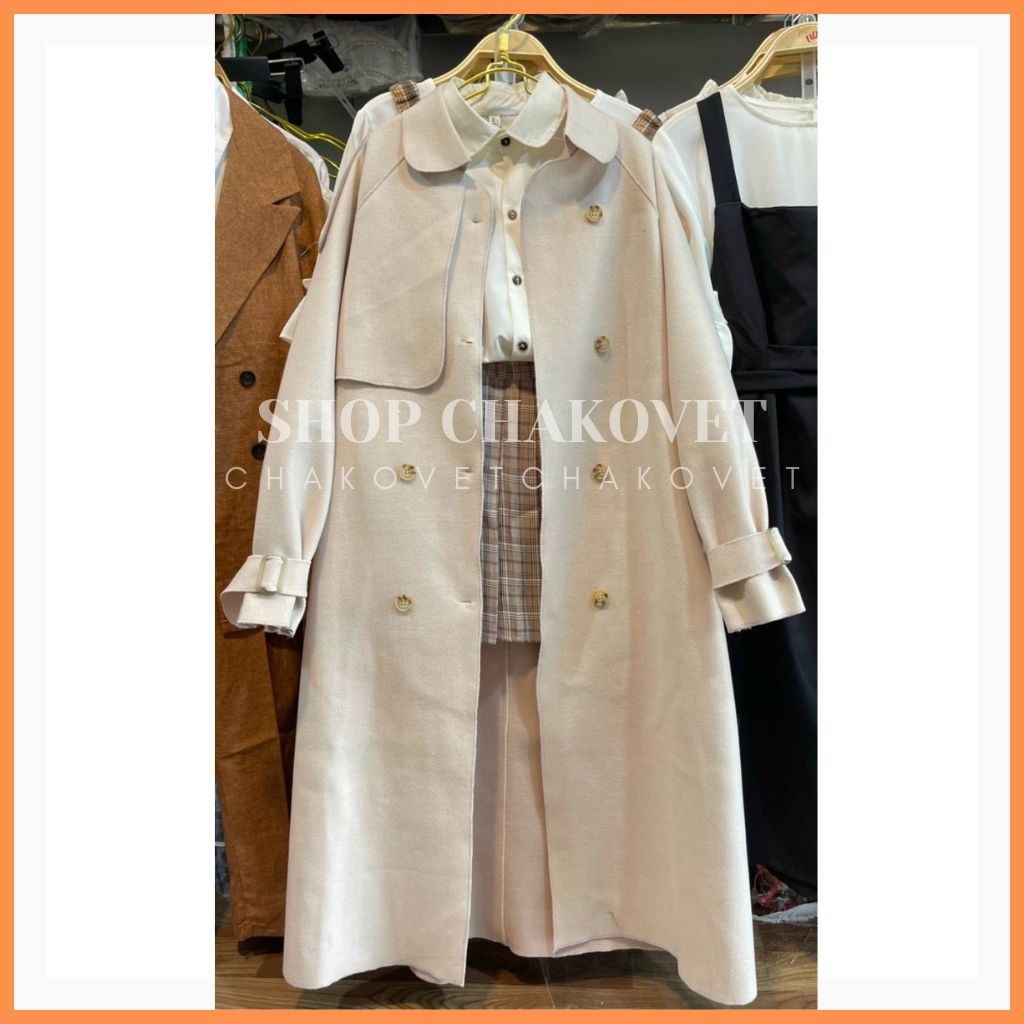 Áo dạ nữ dáng dài phong cách hàn quốc AD8132, kiểu áo khoác ngoài 1 lớp dày dặn màu be có đai eo vai tay đẹp sanh chảnh | BigBuy360 - bigbuy360.vn
