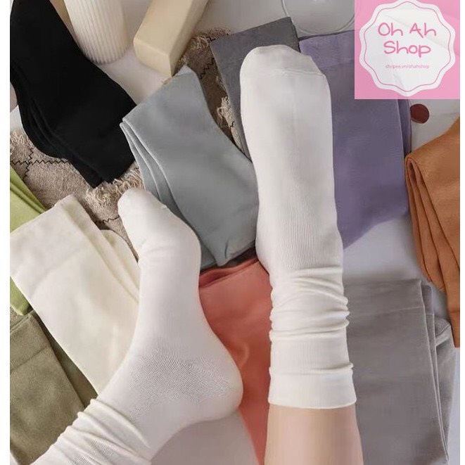 🍓 Tất trơn cao không gân màu pastel vớ trắng cao cổ dễ phối đồ phong cách Hàn Quốc