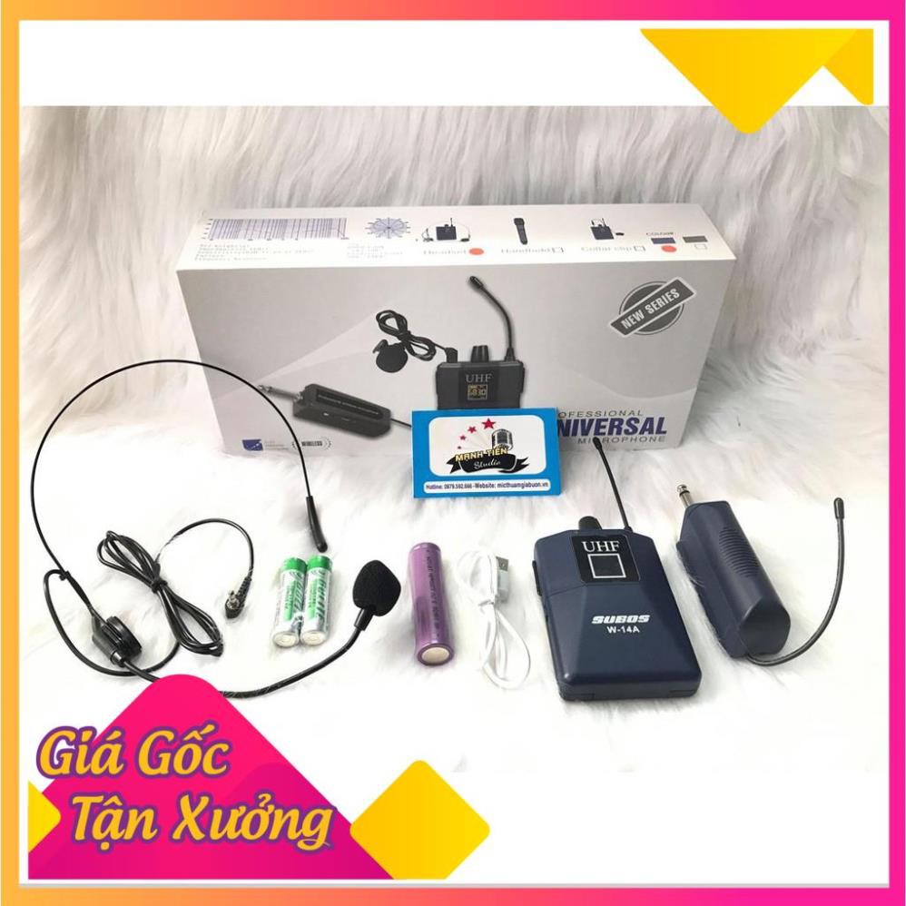 Combo Micro Không Dây Đeo Tai Cài Đầu W14A Trợ Giảng Thuyết Trình Livestream bán hàng Âm Thanh Rõ Nét Bắt Xa 25 Mét
