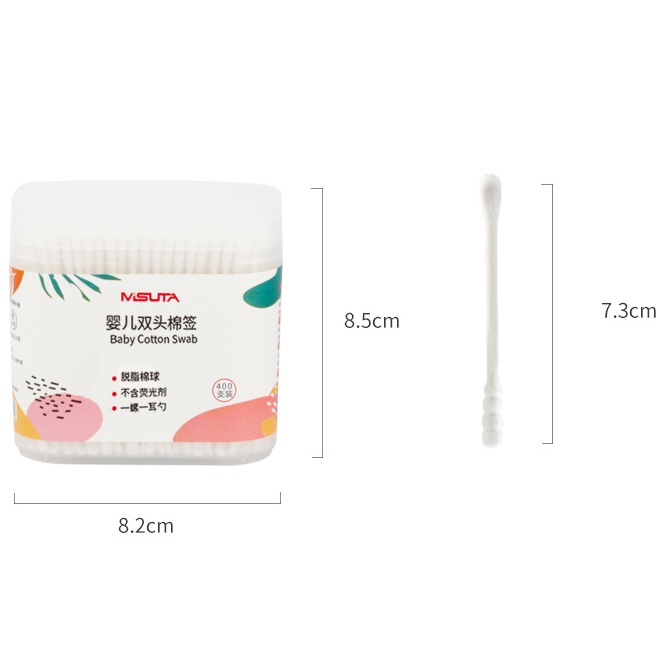 Tăm bông cho bé sơ sinh - Tăm bông được làm từ bông tự nhiên [hộp 400 que Misuta] - An toàn cho bé
