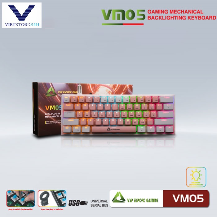 Phím Cơ VSP VM05 Mini Trắng Hồng