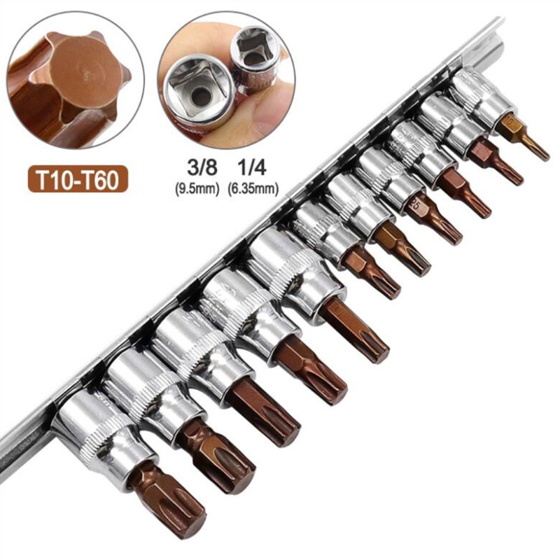 Bộ 11 Mũi T10-T60 3 / 8 &quot;1 / 4&quot; Đầu Lục Giác