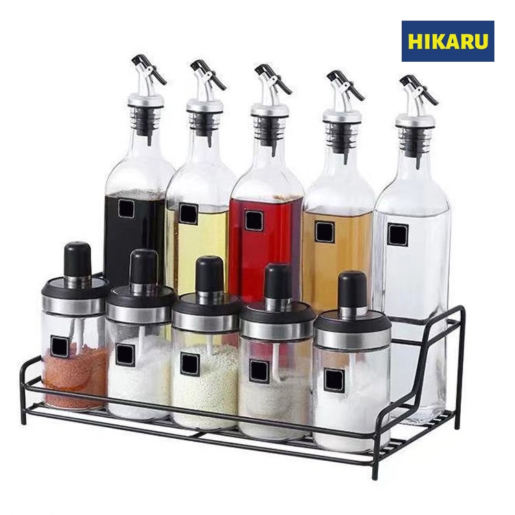 Lọ Gia Vị Thủy Tinh Có Vòi Cao Cấp HIKARU_HK-NA-006_Chai Thủy Tinh 500ML Chứa Dung Dịch Gia Vị Nấu Ăn