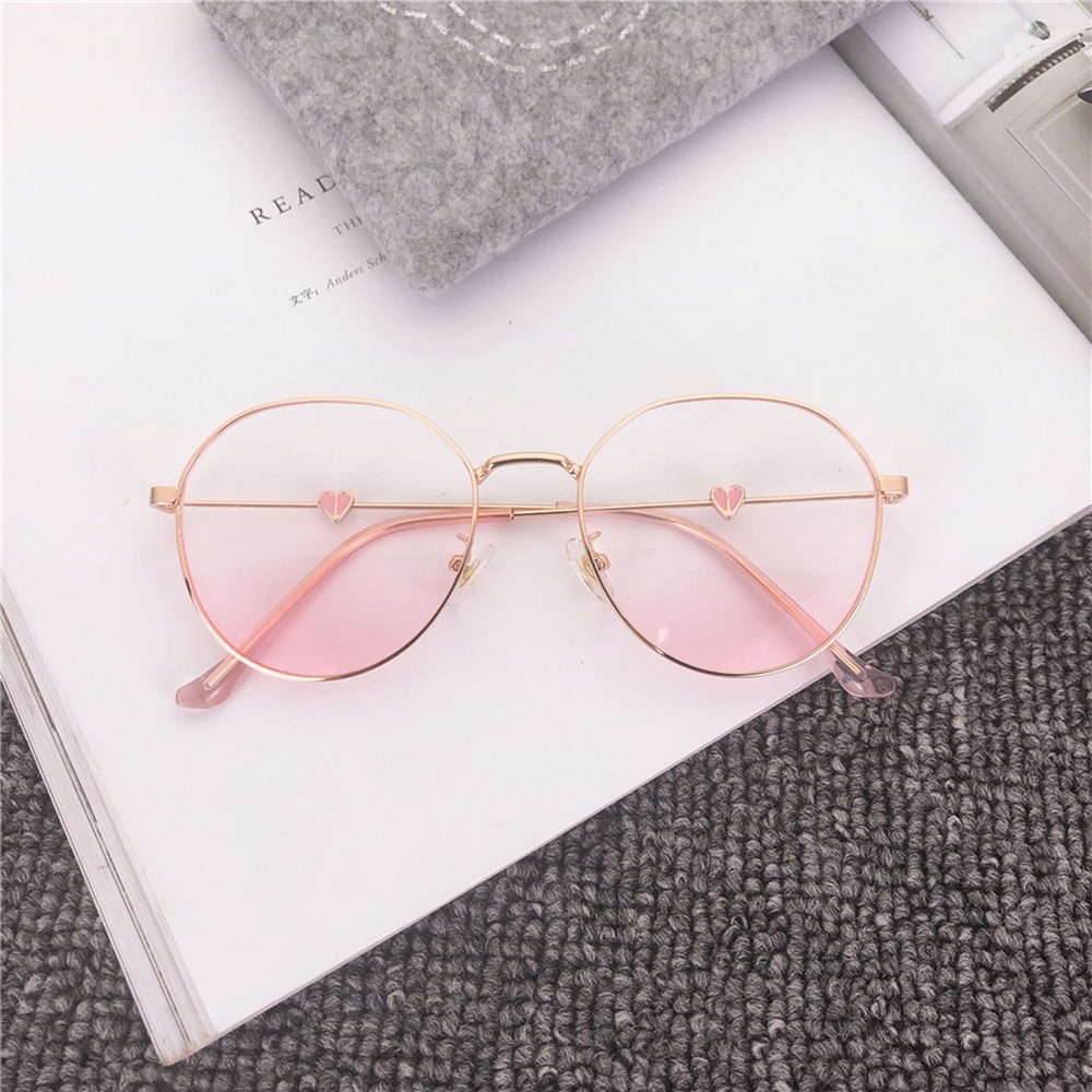 Mắt kính tạo hiệu ứng má hồng gọng tròn in hình trái tim màu gradient đáng yêu siêu nhẹ hợp thời trang