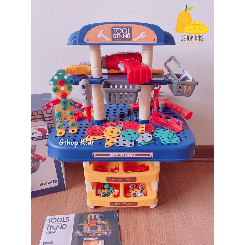 Bộ đồ chơi dụng cụ kỹ sư cho bé có khoan được ốc vít xuống lỗ tròn