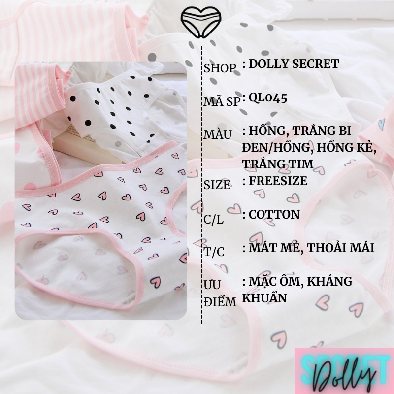 Quần lót nữ cotton phong cách nữ sinh màu trắng hồng họa tiết chấm bi kẻ ngang dễ thương đáng yêu DOLLY SECRET QL045 | BigBuy360 - bigbuy360.vn
