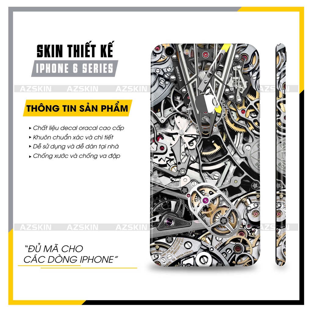 Miếng Dán IPhone 6/6S/6 Plus/6S Plus Đồng Hồ Cơ |SK_IPPT167| Film Oracal Nhập Khẩu, Khuôn Cắt CNC Dán Full Lưng Viền Máy