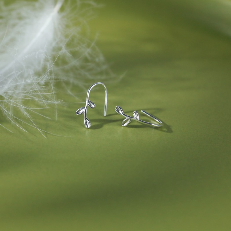 Bông tai bạc nữ DaLiA Jewelry khuyên tai dạng móc hình lá nữ tính đeo đơn giản cho nàng