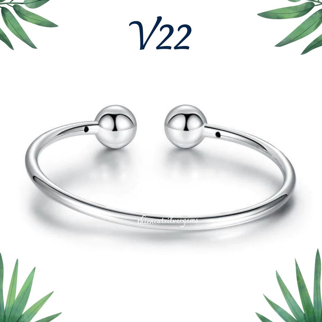 V22 Vòng tay cuff bi hở hai đầu miễn phí khắc tên Bạc thật nguyên chất Thiên Cát