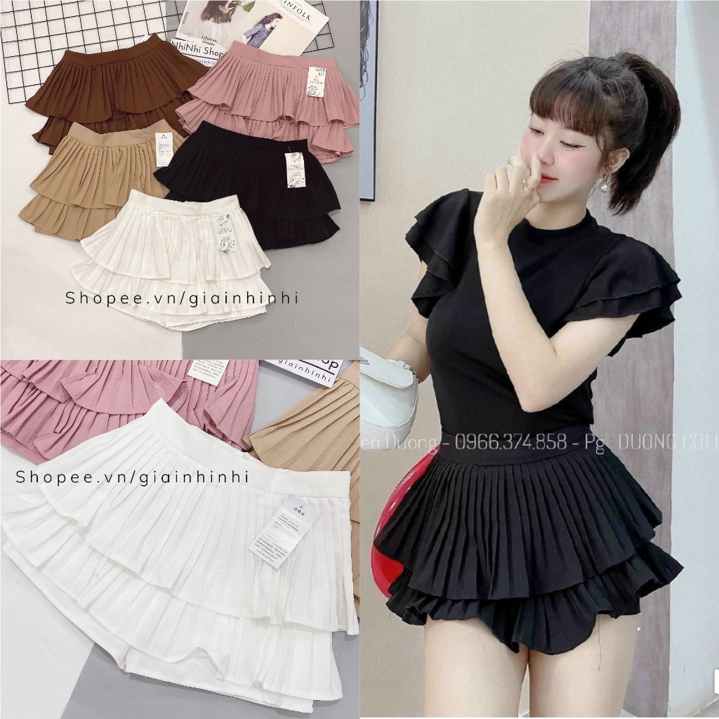 Chân váy 2 tầng xếp ly xòe cạp cao có lót quần trong CV718 - NhiNhiShop