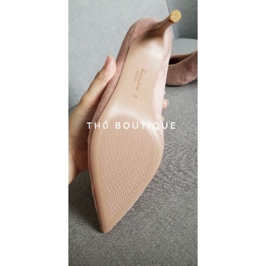 Giày cao gót chính hãng OSSO nhung lông thỏ màu hồng nude pastel 7cm size 38
