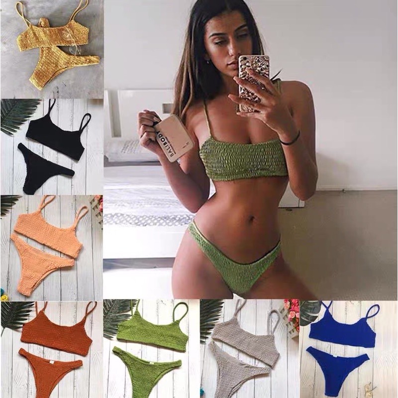 Set Bikini 2 Mảnh Trơn Nhún Gợi Cảm Cho Nữ | WebRaoVat - webraovat.net.vn