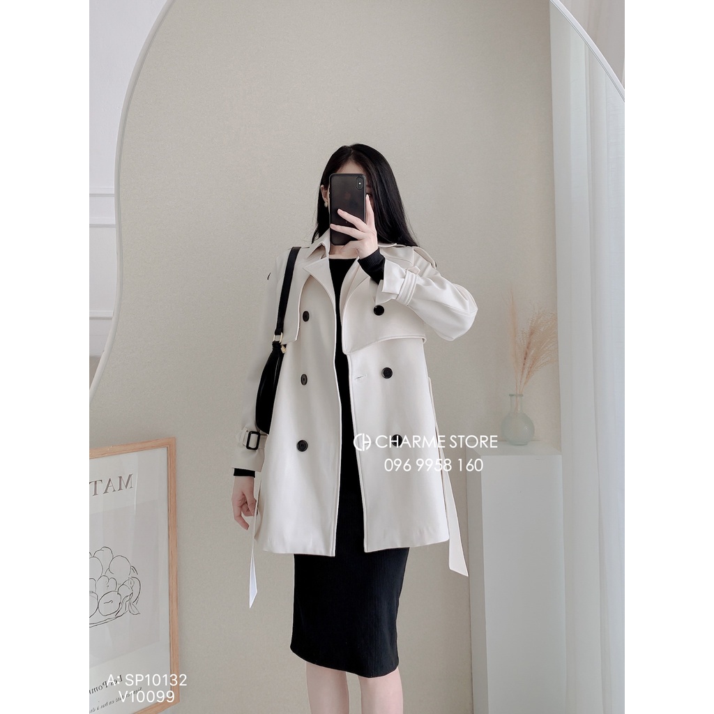 Áo khoác nữ Măng tô tay bo cách điệu thiết kế Charme 11005 | BigBuy360 - bigbuy360.vn