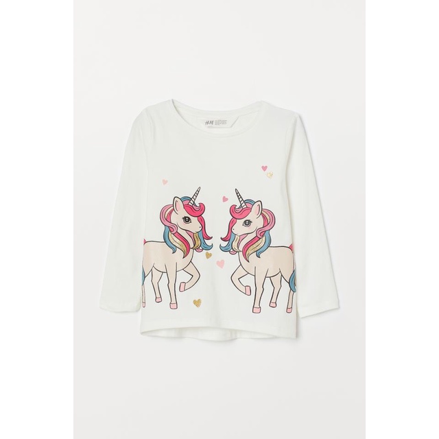 Áo HM thu đông dài tay cho bé gái, hình ngựa Pony, Elsa, Poppa; có size từ 4-10 tuổi, form to