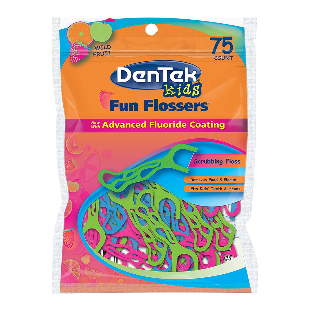 Gói 75 cây tăm chỉ nha khoa vị trái cây DenTek Fun Flossers for Kids (Mỹ)