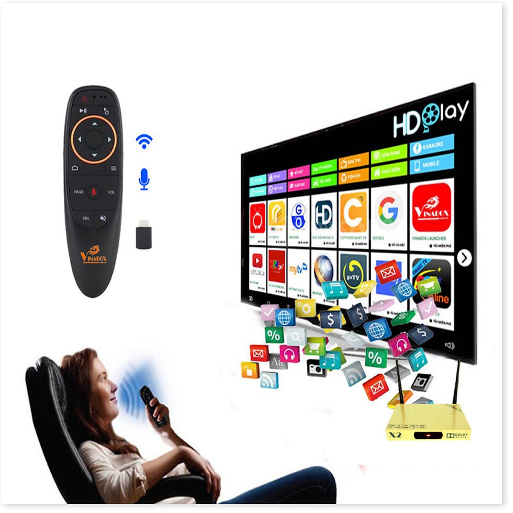 Combo android tv box Vinabox X2 2019 và Điều khiển giọng nói - Hàng Chính Hãng