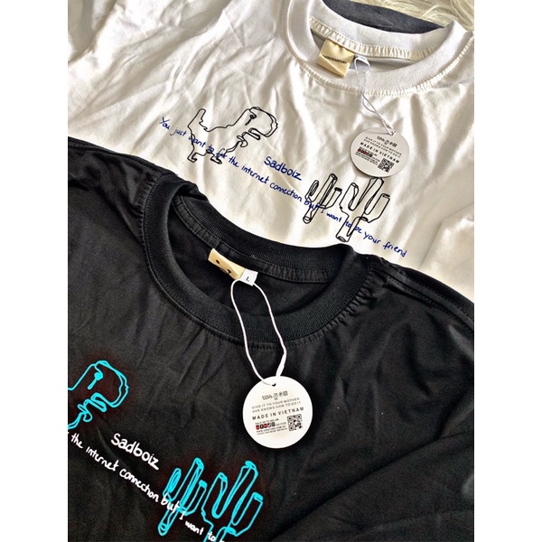 Áo thun tay lỡ sadboiz SADDINO logo hình thêu nam nữ tee sadboiz khủng long full tag form rộng - Gin Store