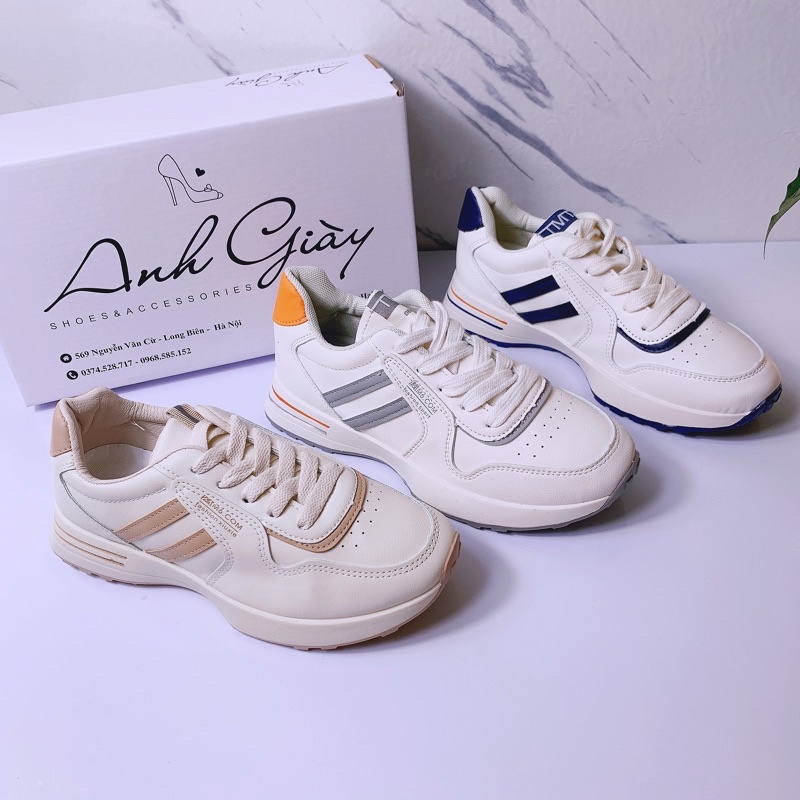 TT46 - Giày thể thao nữ sneaker nhẹ êm trắng kem 2 vạch form ôm gọn chân ( ảnh thật kèm video )