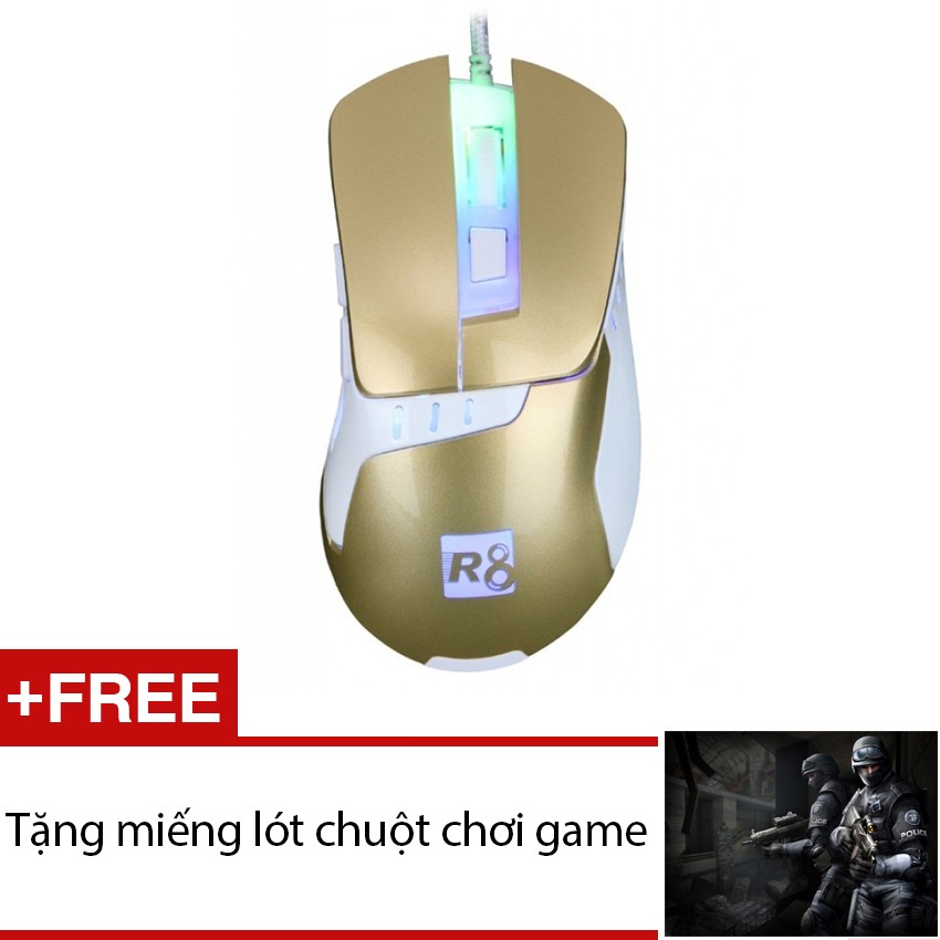 Chuột Led chuyên game R8 1620 (Vàng đồng) + Tặng 1 miếng lót chuột