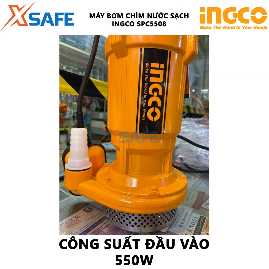 Máy bơm chìm INGCO SPC5508 Máy bơm chìm nước sạch điện áp 220-240V~50Hz, công suất đầu vào 550W(0,75HP) - Chính hãng