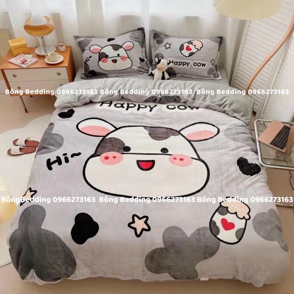 Bộ Chăn Ga Gối Nỉ Nhung 3D Nhập Khẩu HIN BEDDING Cao Cấp, Vải Nỉ Nhung Ấm Áp Dày Dặn Cho Mùa Đông