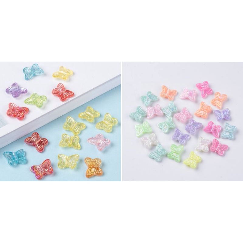 20 hạt nhựa butterfly ánh màu nhũ hologram xỏ lỗ 2 đầu