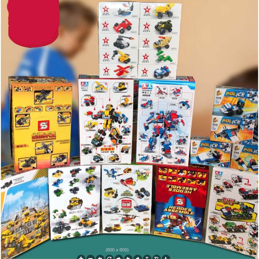 bộ xếp hình lego 10 loại xe đô thị kĩ thuật động vật 10 hộp có hướng dẫn lắp ghép chi tiết