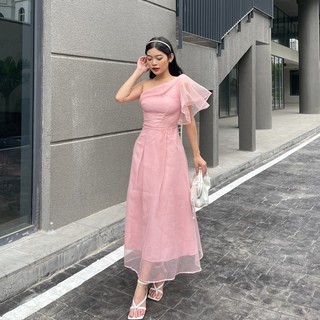 Đầm dự tiệc lệch vai dáng xòe sang trọng màu hồng nữ tính UP2 workshop Chloe Dress