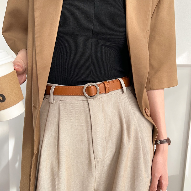 Thắt Lưng Khóa Tròn Màu Bạc Thời Trang Xuân Hè Phong Cách Hàn Quốc Mới