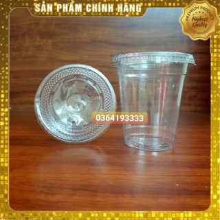 50 cốc nhựa PET dùng 1 lần 400ml Nắp phẳng