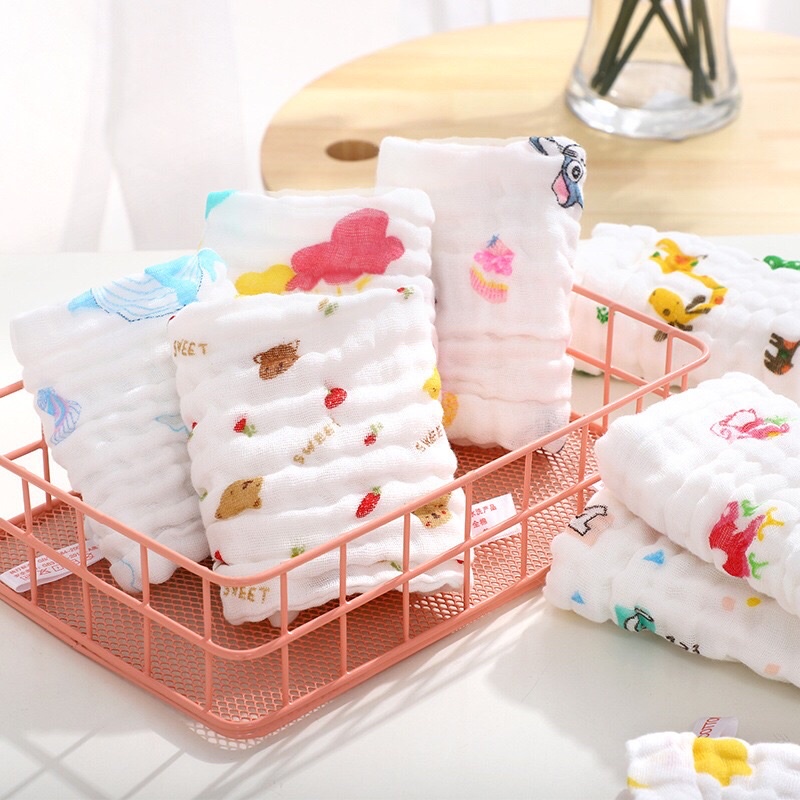 5 khăn sữa xô cotton 6 lớp siêu mềm, không xù, an toàn cho bé