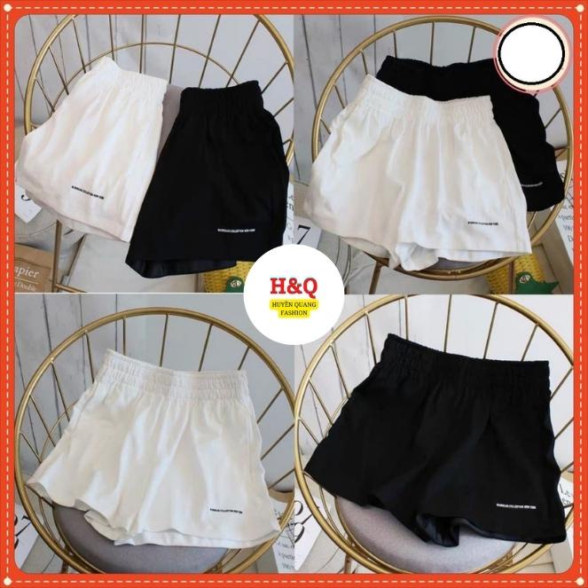 Quần short đùi nữ sporty thêu chữ, chất thể thao, 2 màu đen trắng form rộng hàng đẹp - Huyền Quang