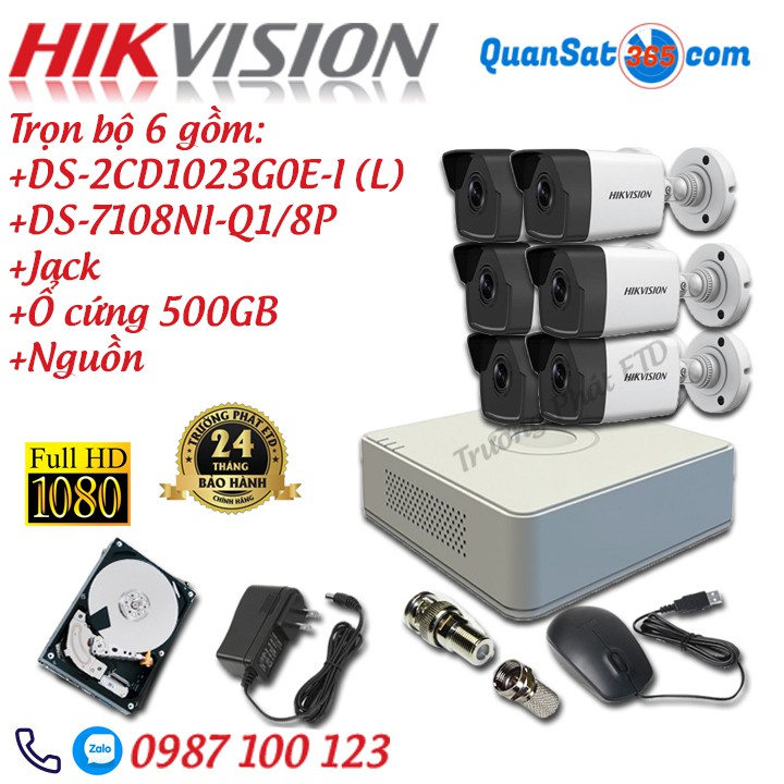 Trọn Bộ (2-8) Camera IP HIKVISION POE 2MP DS-2CD1023G0E-I(L) - Full Phụ Kiện - Hàng Chính Hãng