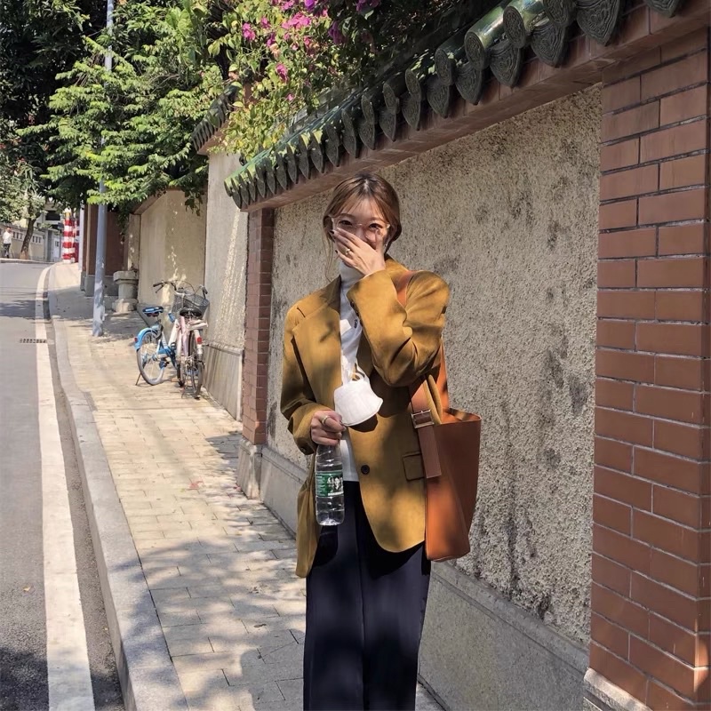 ÁO BLAZER - ÁO VEST MÀU DA BÒ VINTAGE ẢNH THẬT SHOP CHỤP