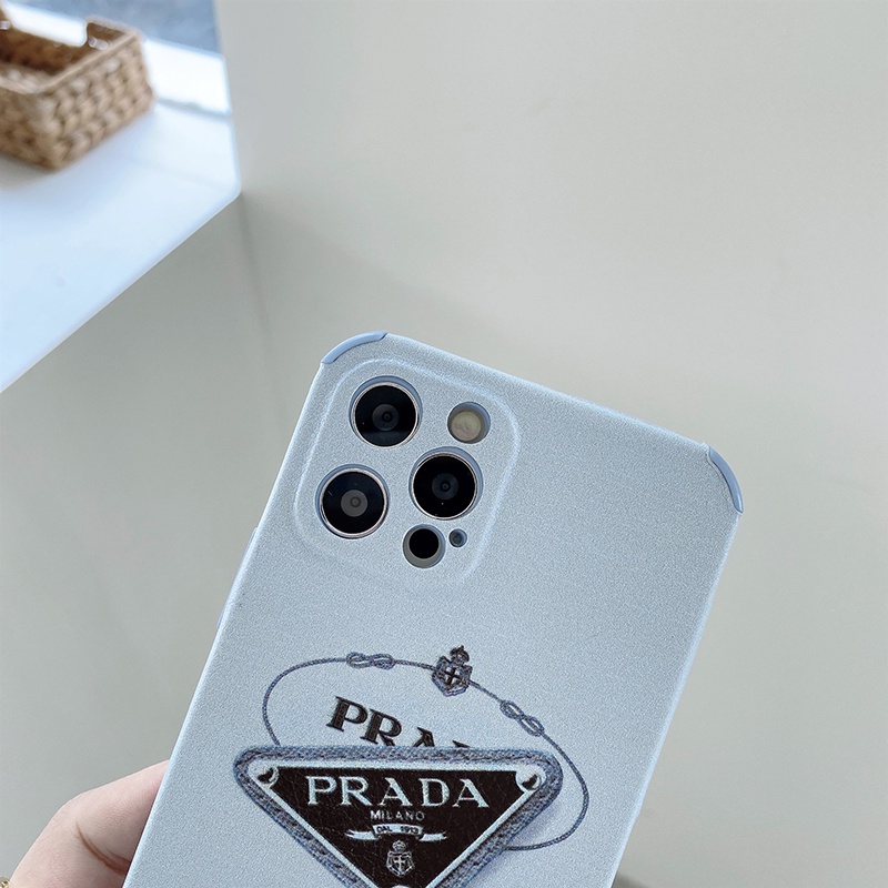 Ốp điện thoại da Prada bảo vệ ống kính máy ảnh cho iPhone 11 12 Pro Max xr xs xmax 8plus 7pprada