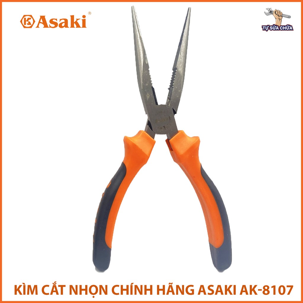 Kìm nhọn chính hãng Asaki kiểu Đức, lưỡi cắt sắc bén chuyên dụng dành cho dây 1.6 - 2.3mm AK-8105, AK-8107