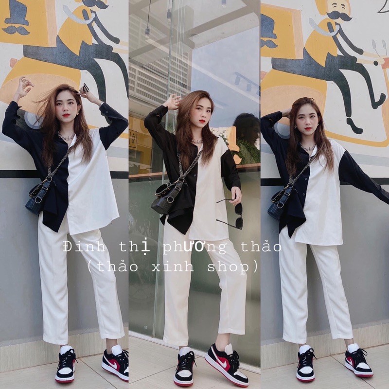 [Mã FAMAYWA giảm 10K đơn 50K] áo sơ mi phối đen-trắng cá tính | BigBuy360 - bigbuy360.vn