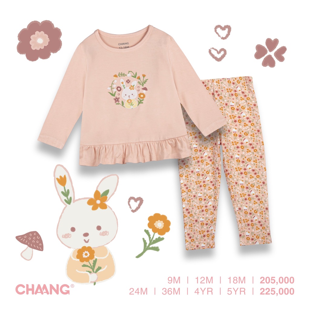 Chaang Bộ dài tay babydoll cho bé gái, chất cotton dành cho bé từ 3 tháng đến 5 tuổi SS2022D10