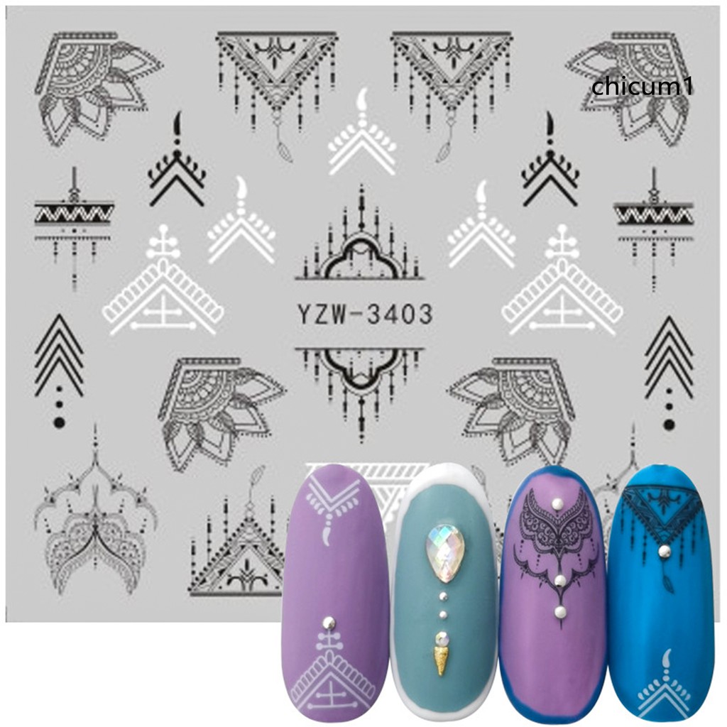 Miếng dán trang trí móng tay in họa tiết hình học nhiều màu hợp thời trang