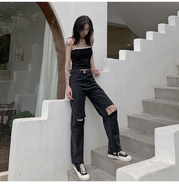 | QUẦN SUÔNG RÁCH VUÔNG HAI GỐI CÁ TÍNH HÀN QUỐC | BigBuy360 - bigbuy360.vn