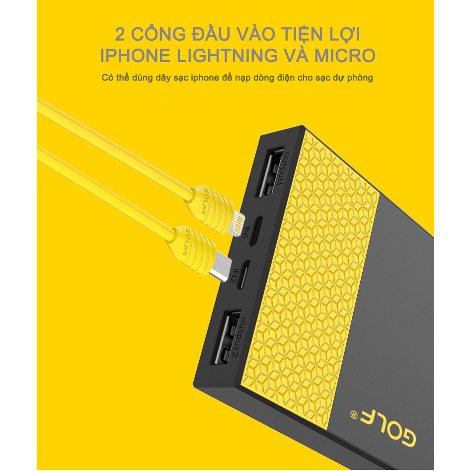 Sạc dự phòng Golf Hive 10 - 10.000mAh/3.7v pin LithiumPolymer - đầu vào Lightning, Micro | BigBuy360 - bigbuy360.vn
