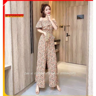 Jum hoa nhí bệt vai quần ống suông rộng