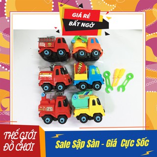 Đồ chơi bộ 6 ô tô công trình và dụng cụ sửa chữa kỹ thuật