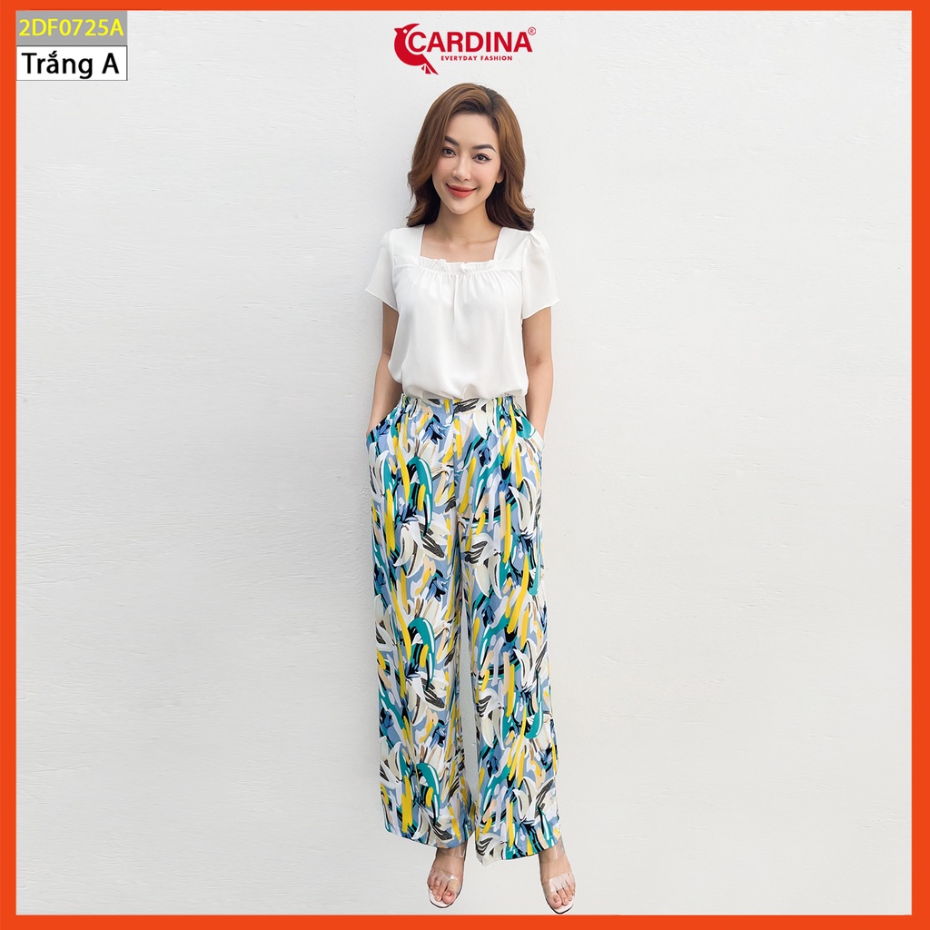 Đồ bộ nữ CARDINA cao cấp áo chất đũi trơn bamboo tay bèo quần lanh lụa dáng suông họa tiết 2DF07