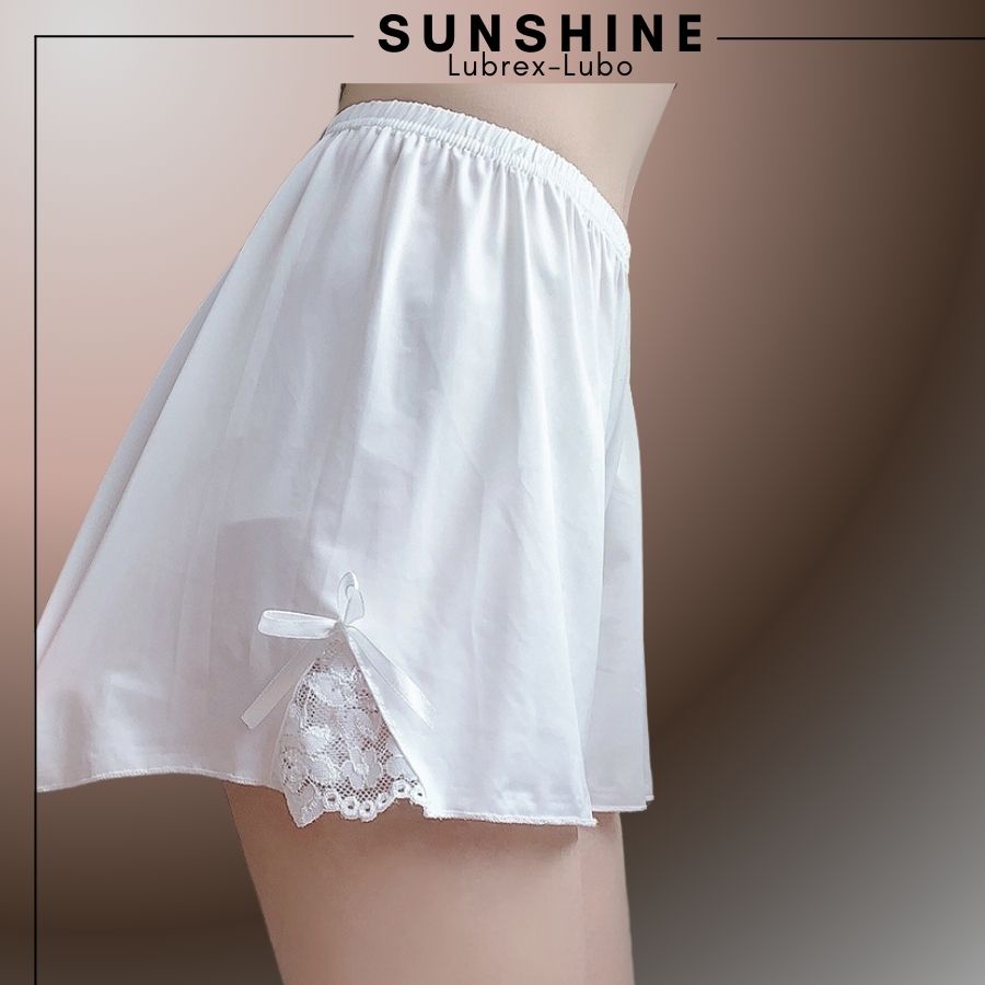 Quần short nữ mặc ngủ trong váy chất lụa mềm phối ren nơ SUNSHINE