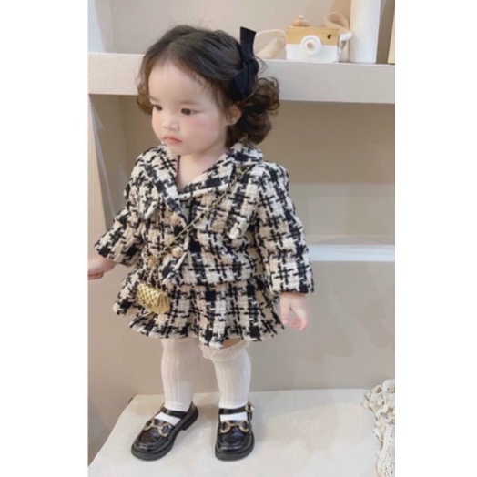 Sét váy xoè kèm áo khoác dạ cao cấp dày đẹp cho bé gái