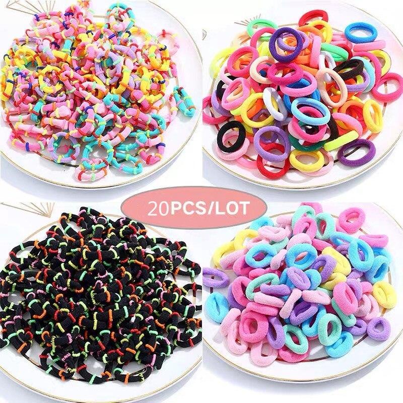 Set 10 Dây Chun Buộc Tóc Co Giãn 2cm Màu Cầu Vồng Thời Trang Cho Bé Gái