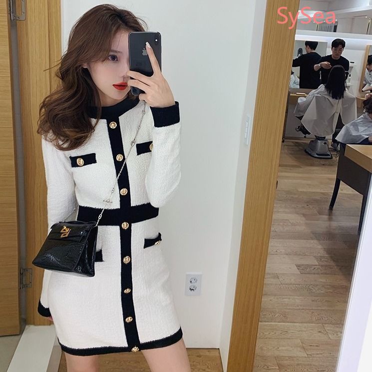 Đầm Dệt Kim Tay Dài Kiểu Retro Pháp Thời Trang Mùa Thu Cho Nữ